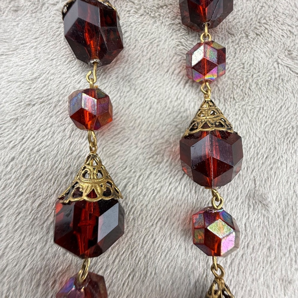 Vintage Western Germany Beaded Necklace Red Gold Tone 22"